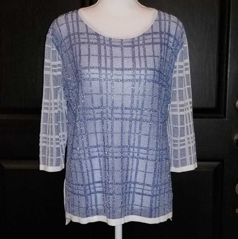 Women’s Spanner Metallic Blue Sweater 3/4 Sleeve Tunic Size L